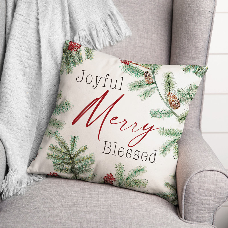Coussin Joyful Merry Blessed, 20 po x 20 po