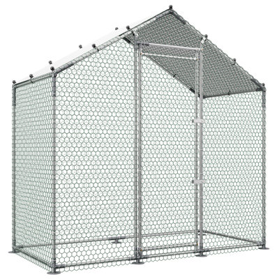 Large Metal Chicken Coop, 6.6 x 3.3 x 6.6 ft, Walk-in Chicken Run House with Waterproof Cover & Sturdy Frame, Spire Roof Poultry Cage Duck Pen for Rabbit Hen Goose Outdoor Backyard Farm Use