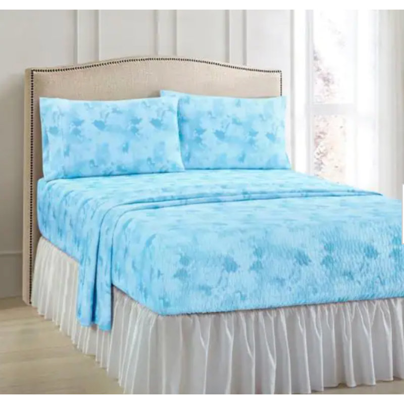 Anti-Wrinkle Soft Microfiber Watercolor BedTite Tight Grip Sheet Set, Blue, King Sheet Set with 2 Pillowcases
