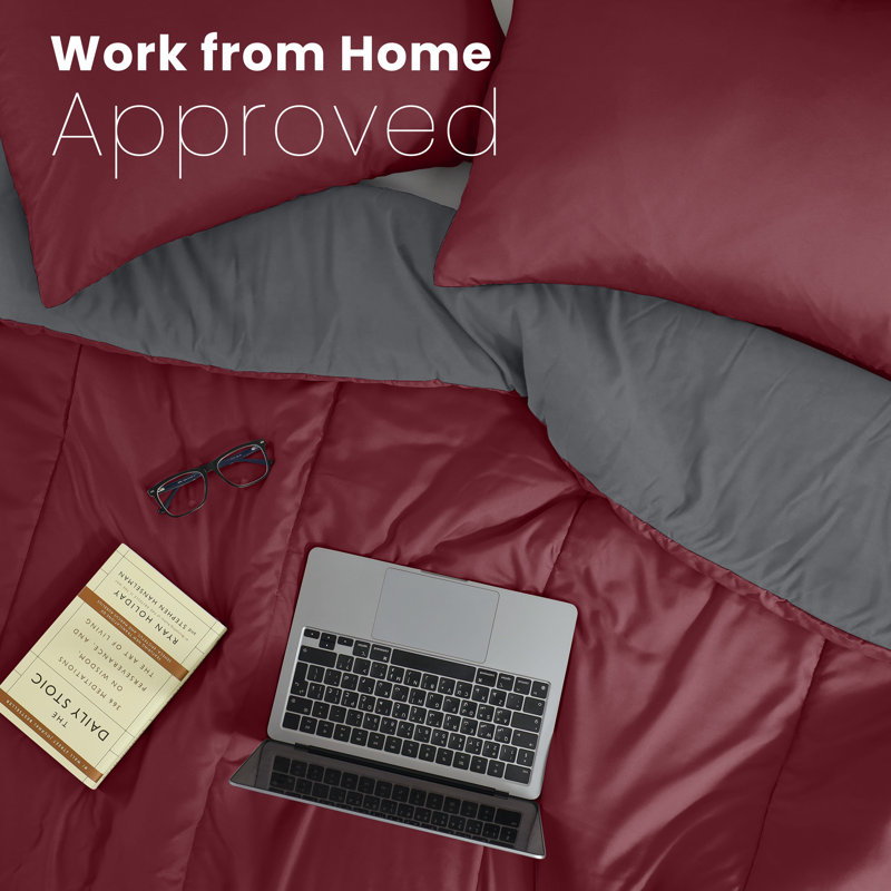 Martex Solid Color Reversible Comforter and Sham Bedding Set Super Soft Brushed Fabric, Ebony / Khaki