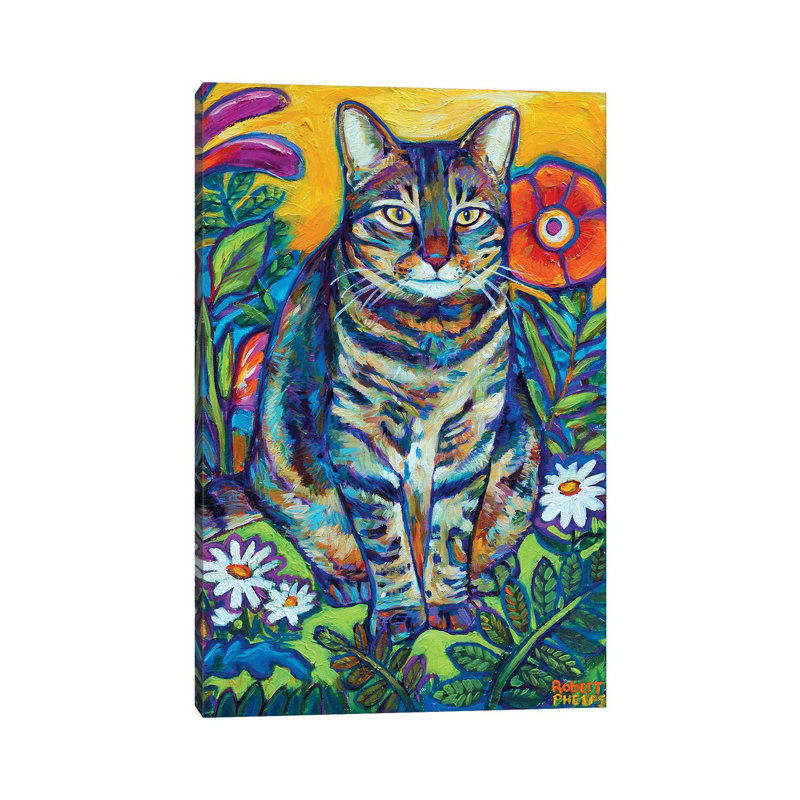 «Garden Cat» par Robert Phelps - reproduction d'art, Aucun mat, Toile tendue, H 26 po x l 18 po x 1,5 po