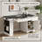 55" Modern White Fluted Office Desk with Storage Cabinet, Keyboard Tray & Built-in Power Outlet-385837277
