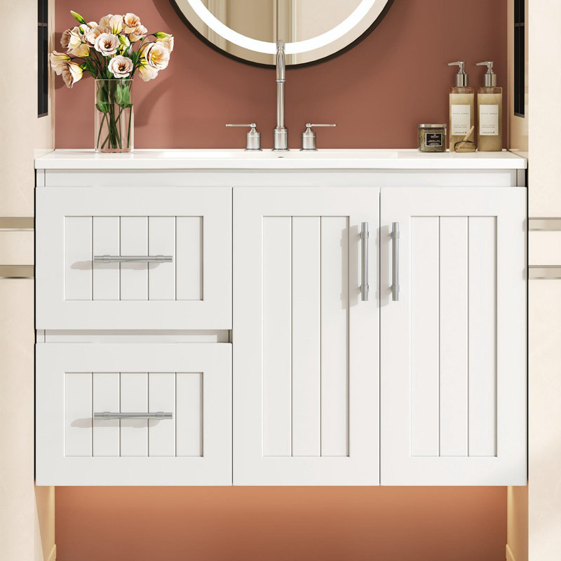 Meuble-lavabo 36 po avec lavabo en céramique, Blanc