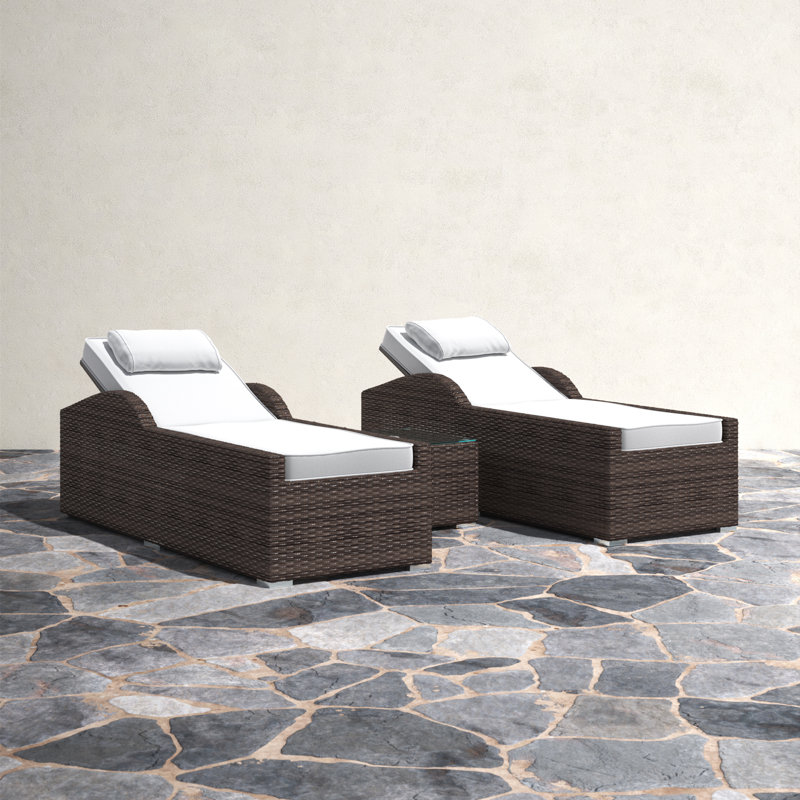 Almanza 77.95" Long Reclining Outdoor Chaise Lounge with Cushions, Brown