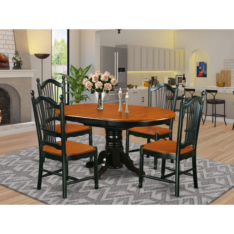 L'ensemble de mobilier de salle à manger 5 pièces comprend une table ovale en bois avec un papillon et 4 chaises de cuisine, noir et cerise