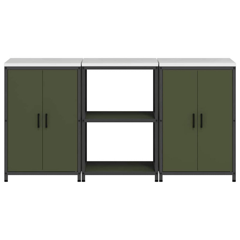  Kitchen Storage Set With Shelf 3 Pcs Black 180 X 50 X 92 Cm, Olive Green