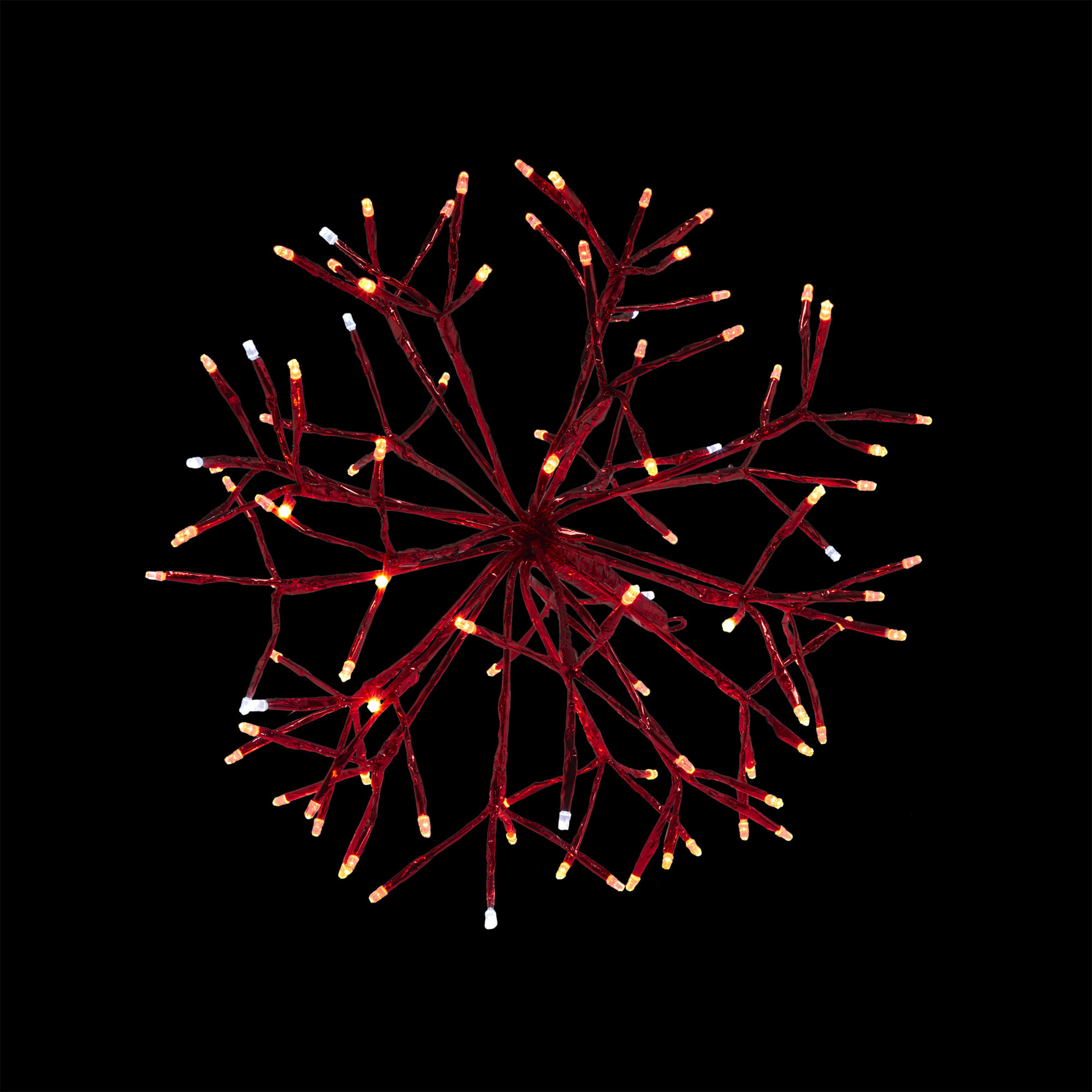 Indoor Holiday 3D Snowflake Hanging Ornament with LED Lights, 10", Red, White
