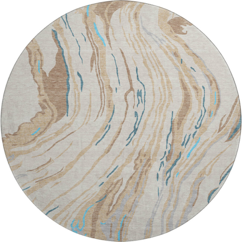Premium Machine Washable Cortes AMF1037 Swirls Rug, Round 8'