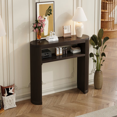 Rustic Console Table, Fluted Legs, Ash Veneer for Entryway - Espresso