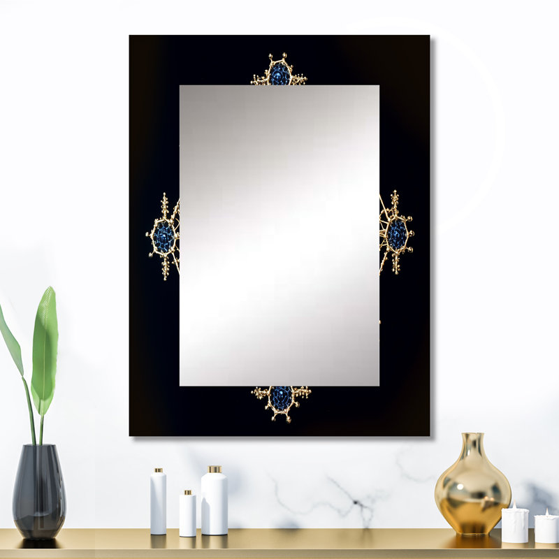 Cosmic Mandal In Gold And Blue - Boho Mandala Decorative Mirror, Traditional Large Wall Mirror, Printed Metal Art, 32" x 24"