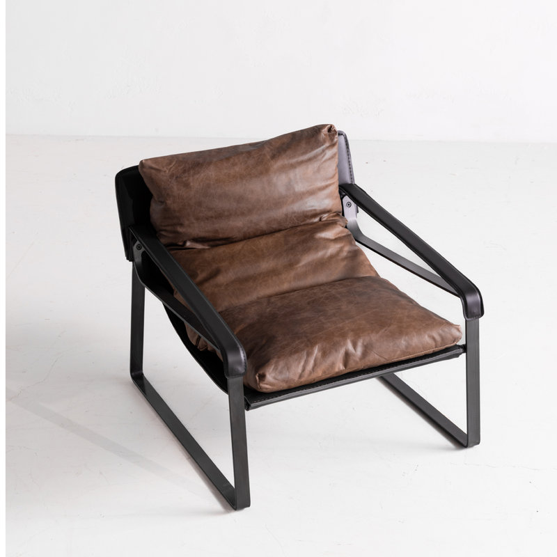 30.75" W Genuine Top Grain Leather Lounge Chair, Cappuccino Genuine Leather