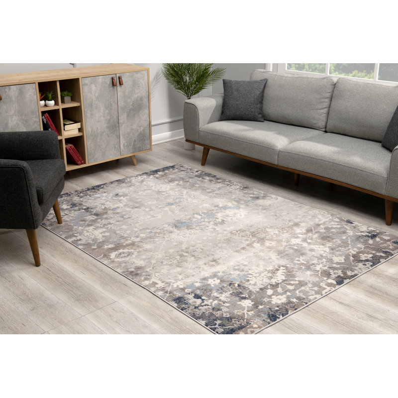 Tapis gris à motif floral Romulus, Tapis de couloir 2 pi 3 po x 16 pi