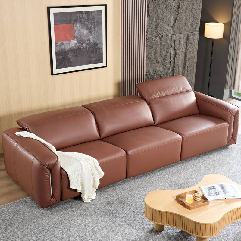 Canapé confortable en cuir 122,83 po avec sièges très profonds, Brun