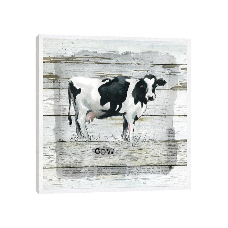 Farmhouse Collage Cow by Carol Robinson - Print on Canvas, White Framed, 66.04 cm H x 66.04 cm W