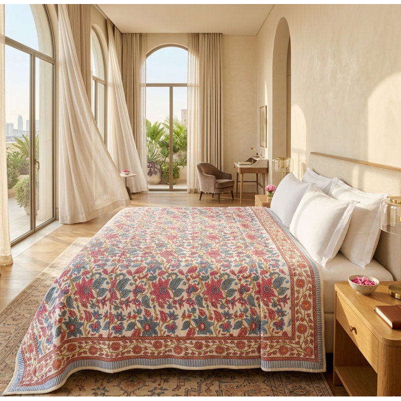 Comforter, Cream Rose Pink Dusty Blue, King