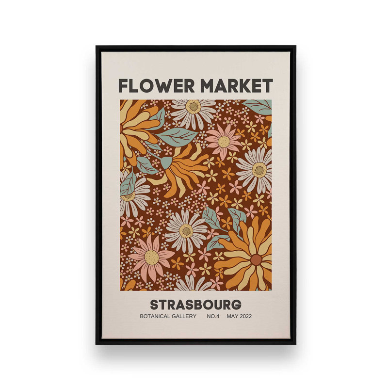 Impression rétro du marché aux fleurs de Strasbourg, Cadre flottant en chrome poli, H 36,75 po x l 24,75 po x P 1,75 po