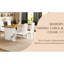 Table de salle à manger pour 4 personnes, table 55 po x 31,5 po, texture bois, chaises blanches, coussins antidérapants grain naturel avec éponge confortable en forme de losange de style moderne