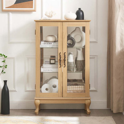 Lighted Curio Cabinet With Tempered Glass Doors & Mirrored Back by Mercer41