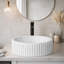 16" L X 16" W X 5.12" H Volakas White Marble Circular Vessel Bathroom Sink With Fluted Exterior