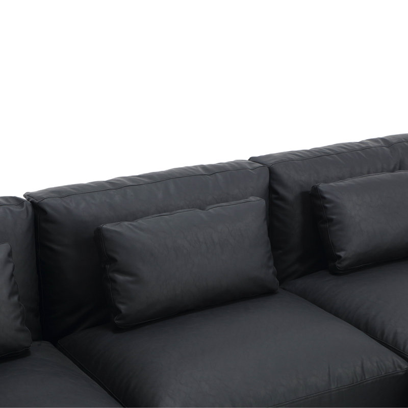 Canapé modulaire rembourré en forme de L 4 pièces avec repose-pieds Cloud, Similicuir noir
