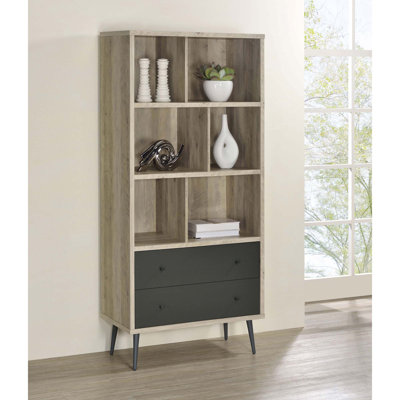 Minerva Distressed Pine 3-Shelf Bookcase With Drawers