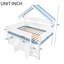 Lit mezzanine double avec toit à baldaquin et armoire de rangement, blanc et bleu