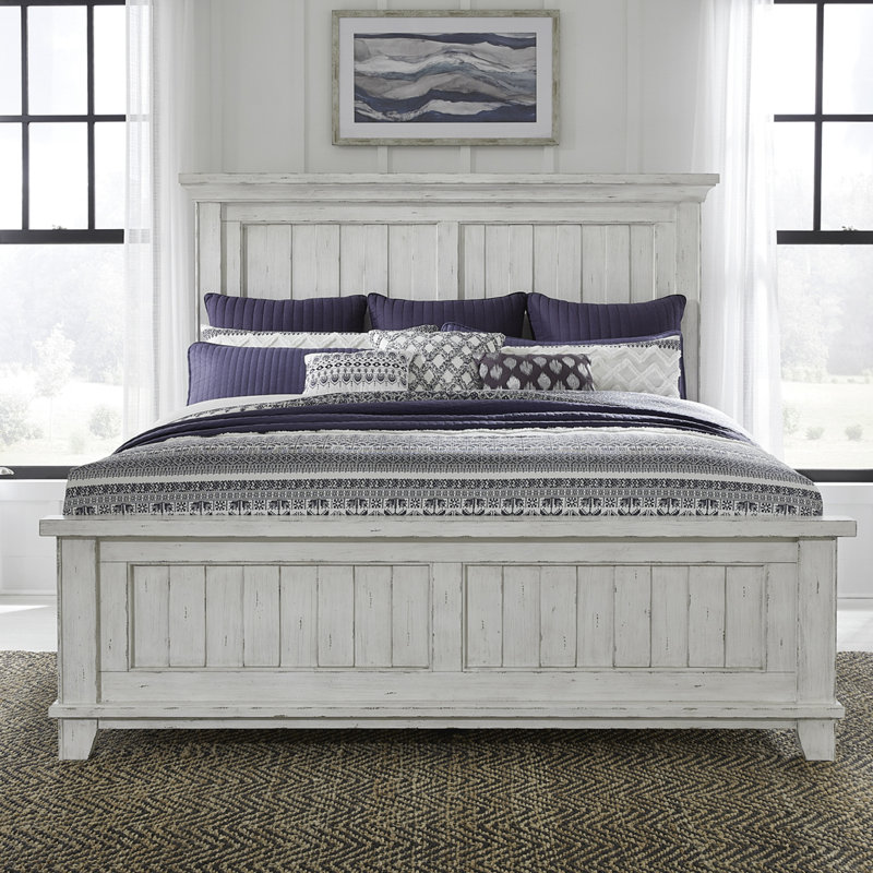 Ensemble de chambre à coucher avec grand lit à panneaux et deux commodes de chevet Chalita, Grand