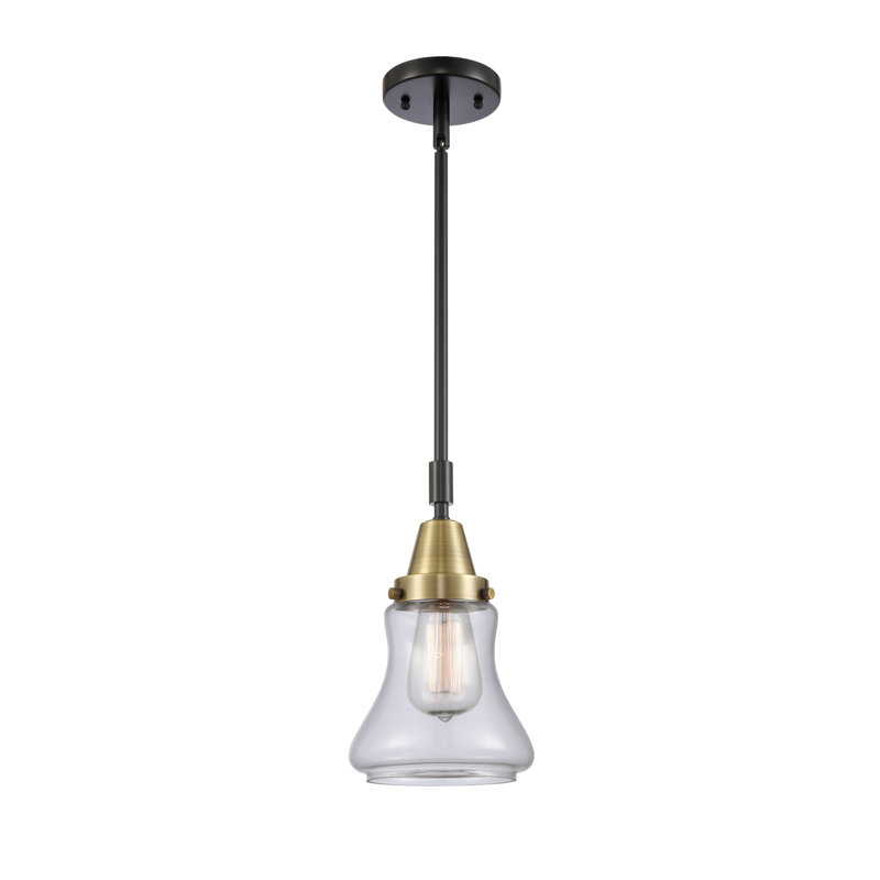 Luminaire suspendu en forme de cloche à 1 lumière Cahuilla, Ampoule non incluse, Transparent, Laiton antique noir