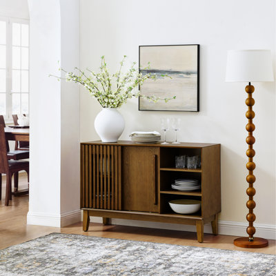 47.3" Sideboard Buffet Cabinet With Storage, Farmhouse Fluted Sideboard With 2 Doors & Solid Wood Feet, TV Media Console, Storage Cabinet For Kitchen Dining Living Room Entryway Hallway, Walnut