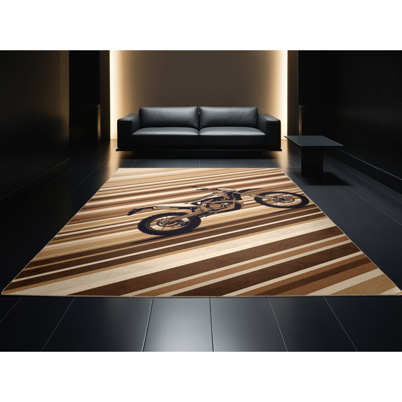 Tapis moelleux et moelleux à rayures rustiques en velours brun et beige, 4 x 6