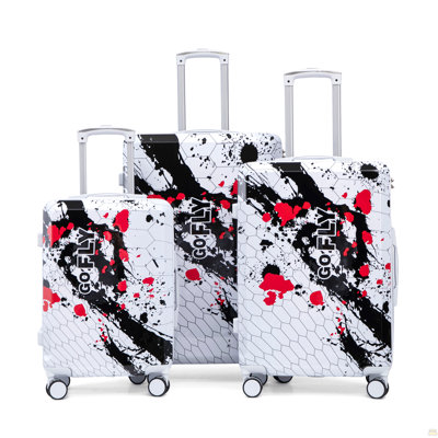 20 po / 24 po / 28 po 3 pièces / ensemble dans une valise à roulettes pour PC, valise de transport, avec motif imprimé et serrure à combinaison (noir)