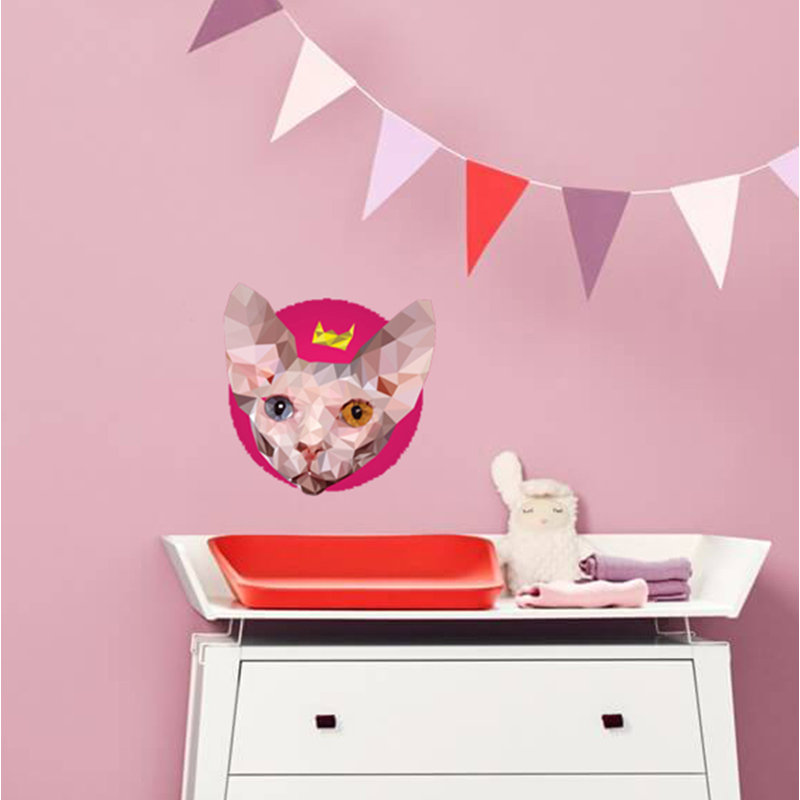 Décalcomanie murale polygonal Sphinx chat, H 10 po x l 10 po