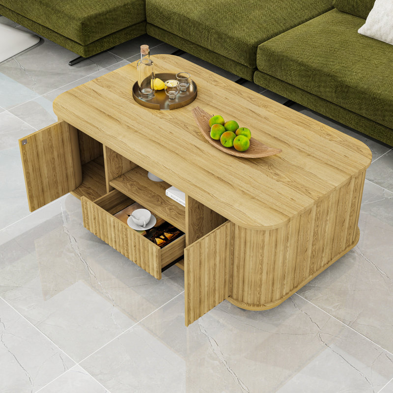 Table basse avec tiroirs et espace de rangement, Naturel