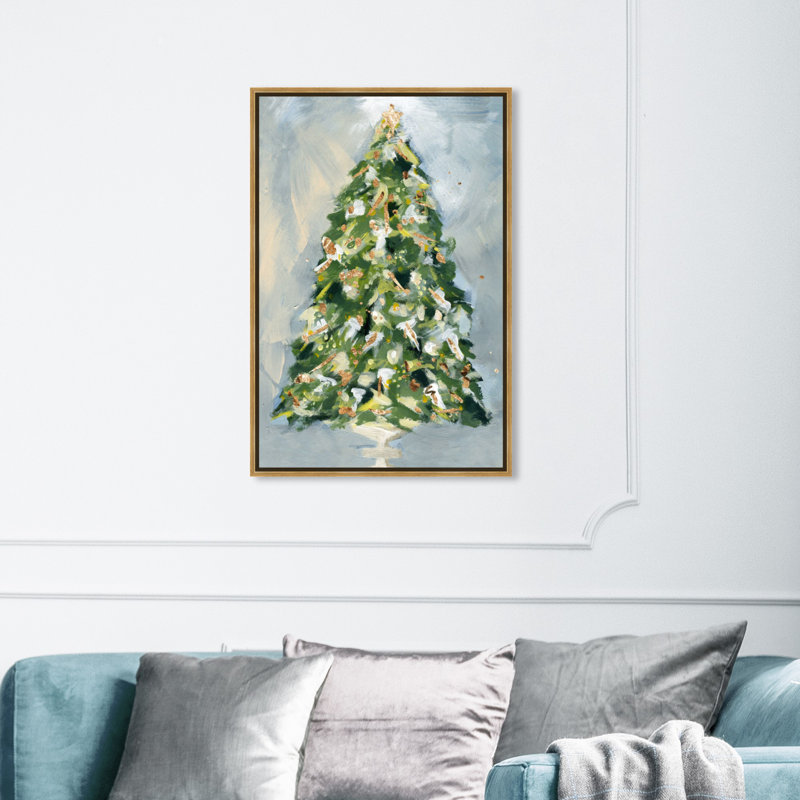 «Christmas Tree 3», peinture sur toile, Flotteur doré, H 36 po x l 24 po x P 2 po