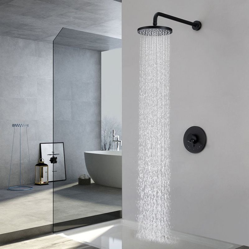 Pomme de douche ronde à haute pression à angle réglable avec valve brute noire