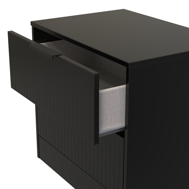 Berklie 2 Drawer Midi Chest (Ready Assembled), Deep Black/Black Matt