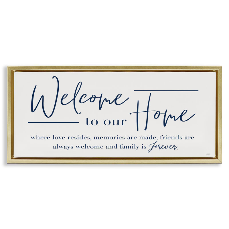 Friends Welcome & Family Forever, H 11 po x l 25 po, Cadre flottant métallique doré