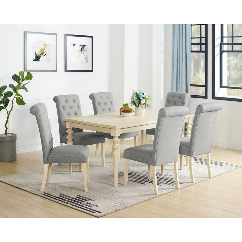 Ensemble de salle à manger rectangulaire L 64 po x l 38 po Beebe, Gris / blanc câblé, 7 Pieces: Table, 6 Chairs
