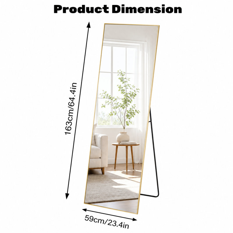 Miroir de plancher pleine longueur en aluminium, Gold