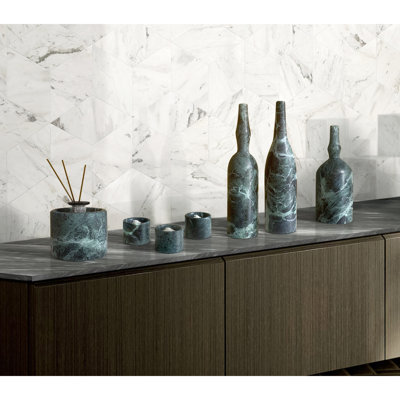  Green Natural Marble Living Room Accessories Set, Luxury 7-Piece Stone Decor Collection