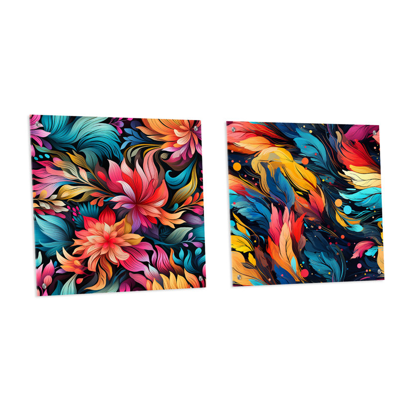 Brunoy - Ensemble de 2 peintures murales abstraites en acrylique, H 16 po x l 33 po