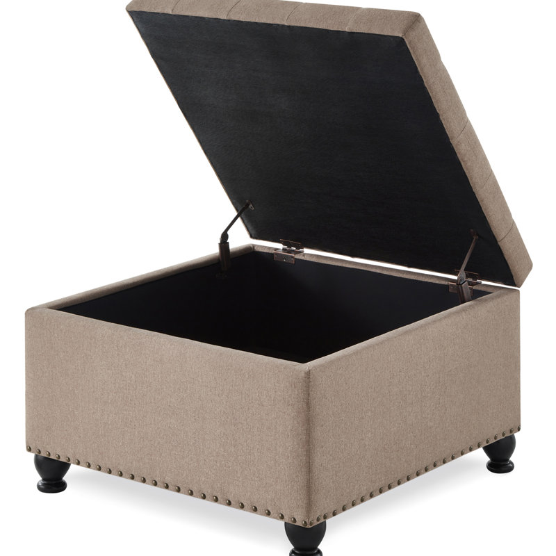 Square Storage With Powerful Capacity And Linen Surface Black Wood Legs Functionality, Linen