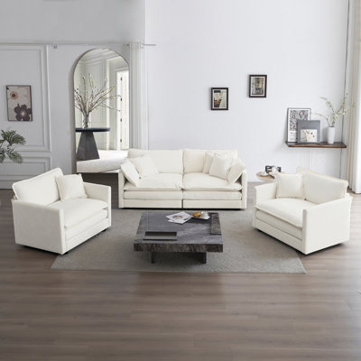 Ensemble de canapé 3 pièces avec coussins et coussins décoratifs, ensemble de canapé comprenant 2 fauteuils et un canapé à 2 places, ensemble de canapé décontracté peu encombrant pour le salon, chenille