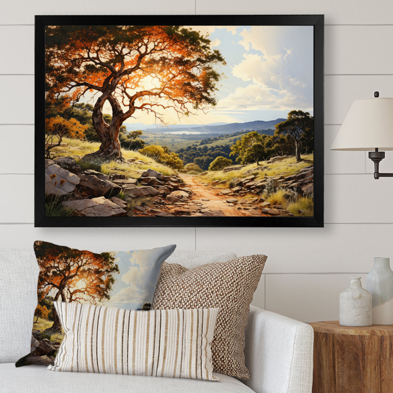 Red Oak Tree Golden Hour - Floral Canvas Wall Art, H 12 po x l 20 po x P 1 po, Cadre simple noir