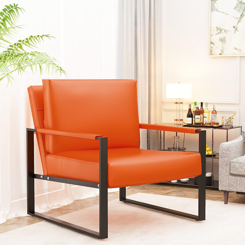 Pagnano Faux Leather Armchair, Bright Orange Faux Leather