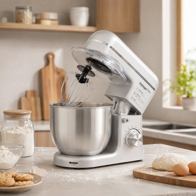 Robot pâtissier sur socle à 8 vitesses et tête inclinable, Silver