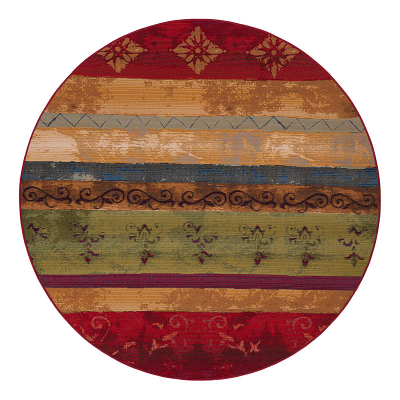 Merrimac Floral Red/Beige Indoor/Outdoor Area Rug, Round 6'1"
