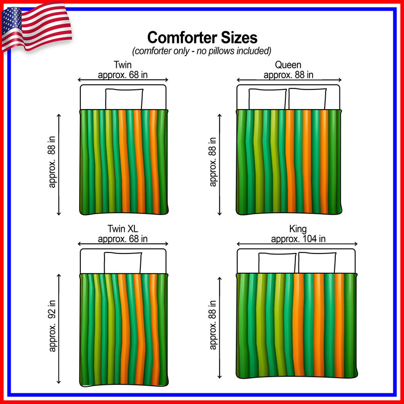 Green Orange Vertical Stripes Comforter, King