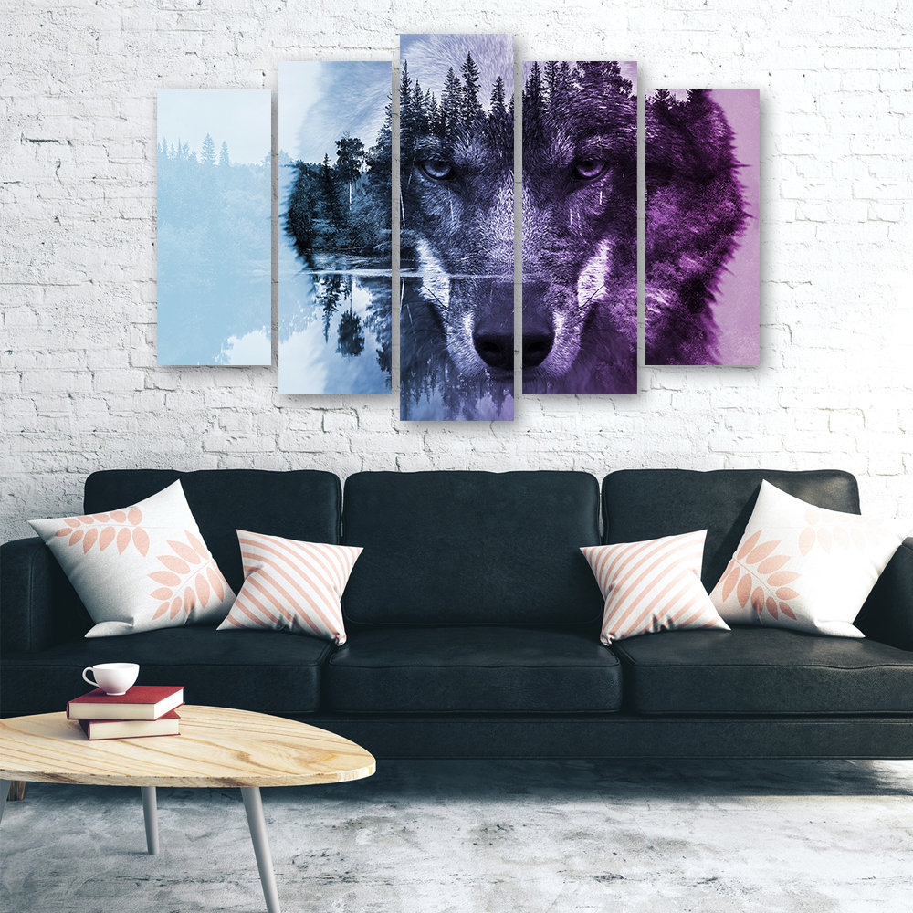 Leinwandbild Wolf Animals Forest Purple