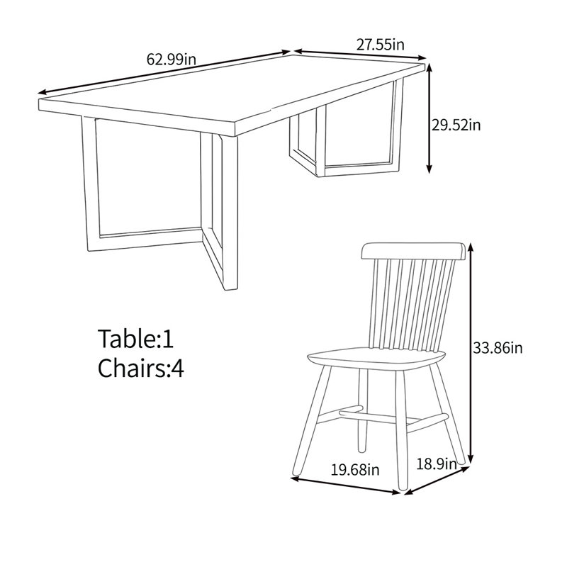 High-end solid wood table set, 29.52"H x 62.99"L x 27.55"W
